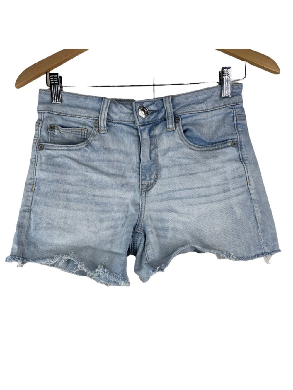 American Eagle Shorts Size 4 Ne(X)T Level Stretch Hi Rise Shortie Light Wash Den